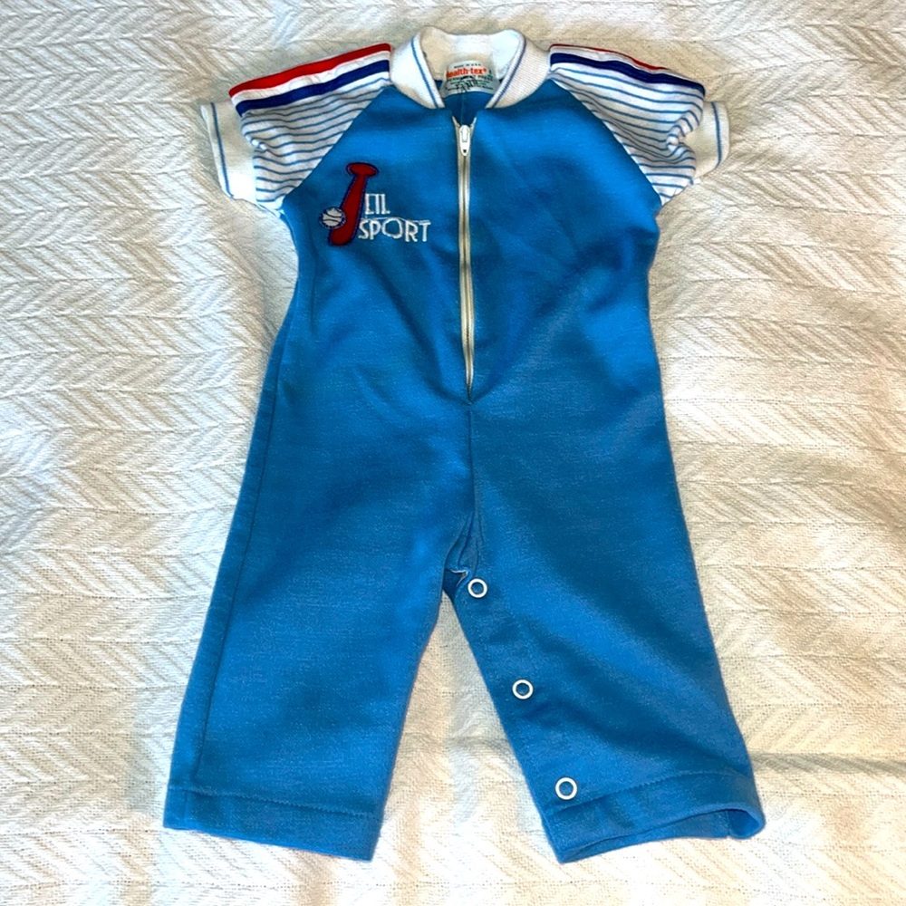 Vtg Health-Tex Blue Lil Sport 1 Piece, Short Sleeved Romper Outfit 6 Months